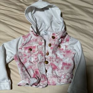 Aria Las Vegas Hearts Hooded  Button jacket
Size 5
Pink white heart tie dye